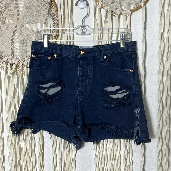 Free People | One Teaspoon Distressed Dark Wash Hawk Shorts Size 28 - Picture 1 of 10